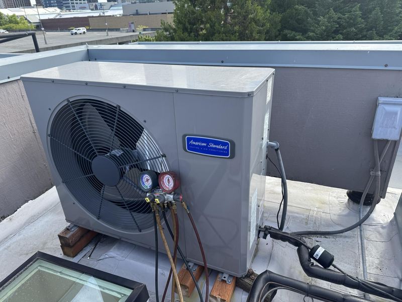 AC condenser on gauges after an evaporator coil replacement in Bellevue
